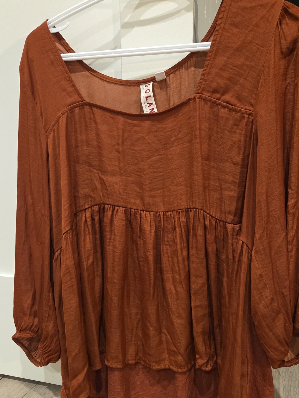 Dolan Left Coast Rust Brown Peasant Blouse - Women